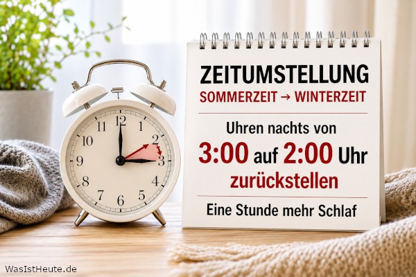 Zeitumstellung von Sommerzeit auf Winterzeit ist am 25. Oktober 2026: Uhren nachts von 3:00 auf 2:00 Uhr eine Stunde zurückstellen