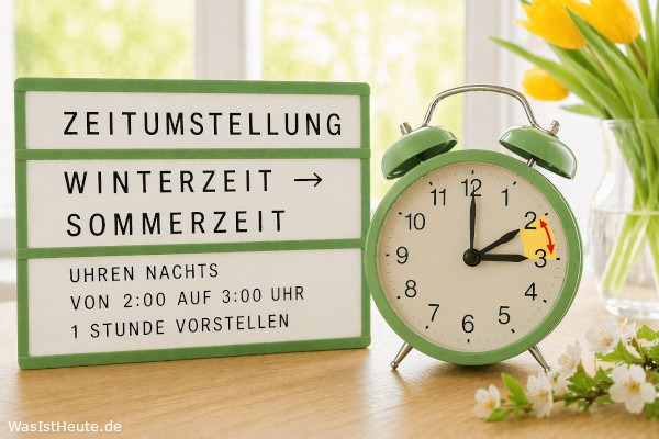 Zeitumstellung von Winterzeit auf Sommerzeit ist am 29. März 2026: Uhren nachts von 2:00 auf 3:00 Uhr eine Stunde vorstellen