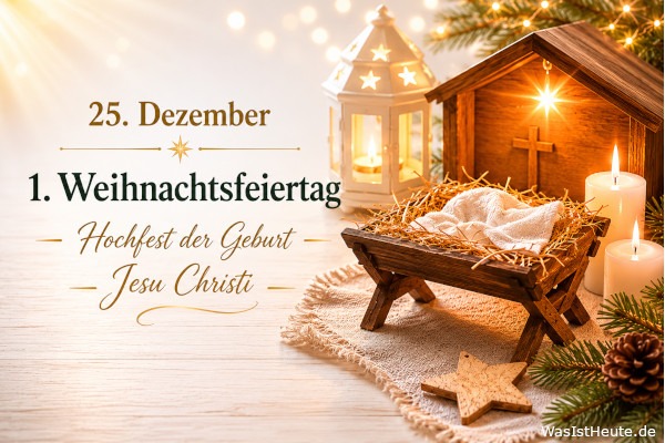 1. Weihnachtsfeiertag (Hochfest der Geburt des Herrn) ist am 25. Dezember: Christliches Fest zur Geburt Jesu Christi