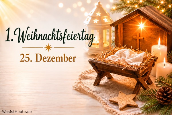 1. Weihnachtsfeiertag (Hochfest der Geburt des Herrn) ist am 25. Dezember: Christliches Fest zur Geburt Jesu Christi