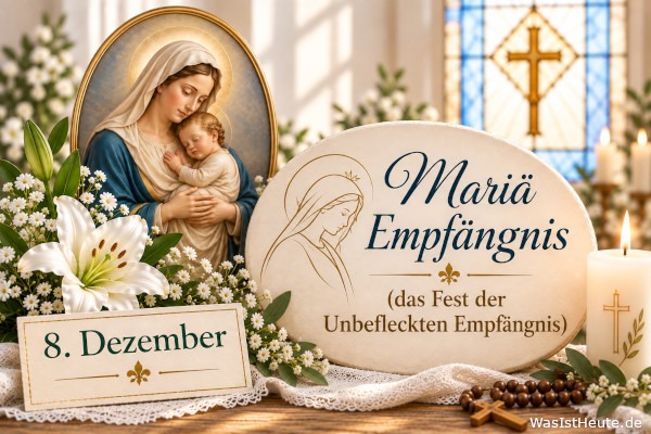 Mariä Empfängnis (das Fest der Unbefleckten Empfängnis) ist am 8. Dezember: Katholischer Gedenktag zu Ehren Marias